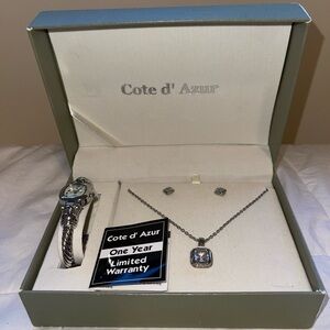 Vintage Cote d’ Azur Jewelry Set With Box Matching Watch  Necklace Earrings